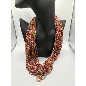 Rainbow Multicolor Seed Bead Necklace MultiStrand Colorful Statement
